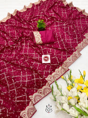 Beautiful Vichitra Silk Foil Printed Saree