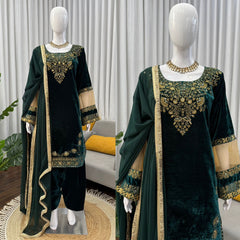 Winter Special Viscose Velvet Thread With Sequence Work Salwar Suit