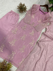 Beautiful Chinon Silk Sequence Embroidery Work Suit