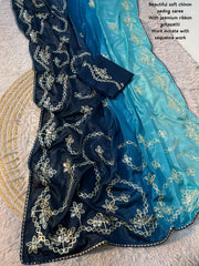 Beautiful Chinon Silk Peding Gotapatti Zaal Work With Sequence Work Saree