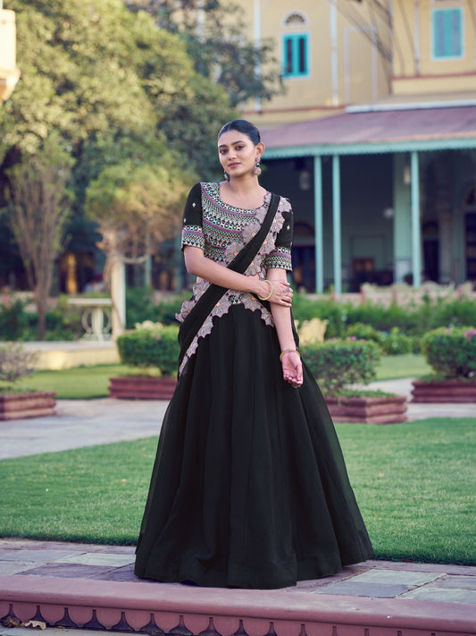 Beautiful Black Aurum Georgette Thread & Sequins Embroidery Work Lehenga Choli