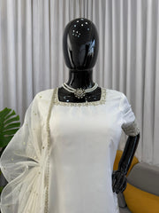 Beautiful Elegant Natural Crepe Thread With Sequence Work Sharara