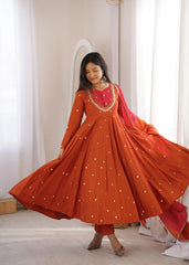Party-wear Roman Silk Embroidery Sequence Work Anarkali Gown