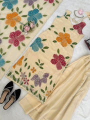 Beautiful Tibby Organza Silk Brush Print With Intricate Sequence Work Dress