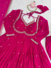 Festive Season Special Red Georgette Thread With Sequence Work Gown