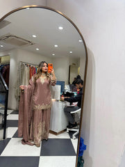 Beautiful Natural Crepe Thread With Sequence Work Suit