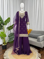 Purple Georgette Coding With Sequence Work Suit
