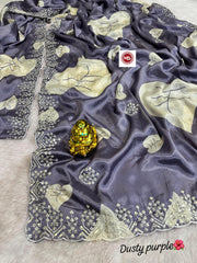 Beautiful Fancy Chinon Silk Sequence & Multi Embroidery Work Saree