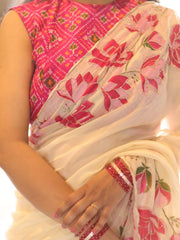 Beautiful Soft Tabby Silk Floral Prints With Beads & Katdana Handwork Saree