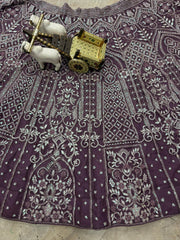 Party-wear Purple Butterfly Net Embroidery Sequence Work Lehenga Choli