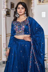 Wedding Special Vichitra Silk Embroidery Sequence Beads & Thread Work Lehenga With Stitched Blouse