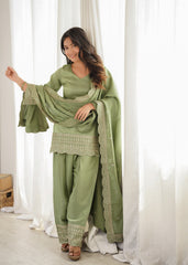Festive Special Glass Roman Silk Embroidery Zari Sequence Work Farshi Salwar Suit
