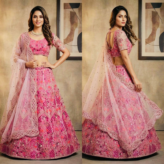 Beautiful Party-wear Butterfly Net Coding Embroidery Sequins Work Lehenga Choli