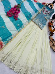 Party-wear Fendy Silk Embroidery Sequence Work Top Lehenga & Dupatta Set
