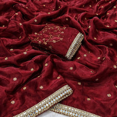 Party-wear Space Satin Multi Sequence Work Saree