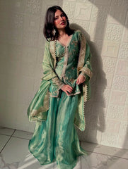 Designer Pure Fendi Silk Embroidery Work Sarara Set