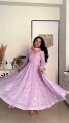 Ethnic Style Lavender Colour Georgette Foil Work Gown