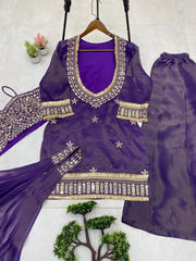 Party-wear Cosmos Real Mirror Embroidery Work Sharara