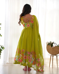 Attractive Organza Silk Printed Work Gown