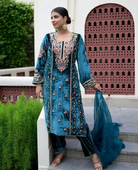 Designer Heavy Pure Viscose Velvet Embroidery Sequence Work Suit