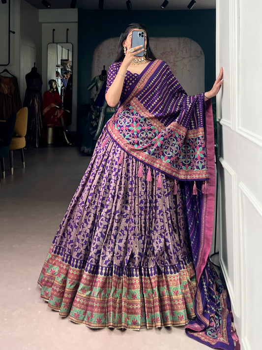 Traditional Rich Tasar Silk Iconic Sparkle With Lace Border Lehenga Choli