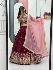 Festival Special Vichitra Silk Embroidery Thread & Sequence Work Lehenga With Stitched Blouse