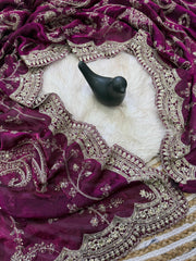 Attractive Pure Space Silk Embroidery Work Saree