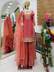 Designer Party-wear Fendy Silk Embroidery Sequence & Diamond Handwork Suit