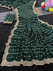 Beautiful Blooming Vichitra Silk Zari & Stone Work Saree