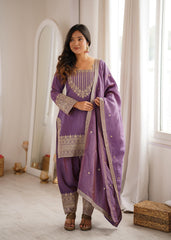 Festive Special Vichitra Silk Embroidery Sequence Zari Dori Work Salwar Suit