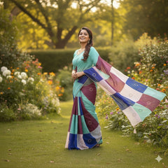 Beautiful Soft Space Silk Multi Prints With Beads Work Saree