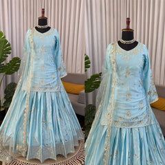 Party-wear Japan Satin Thread With Sequence Work Sharara