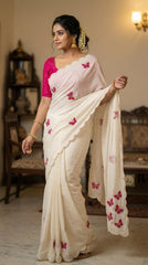 Elegance Chinon Silk With Beautiful Butterfly Butta Khatli Work Saree