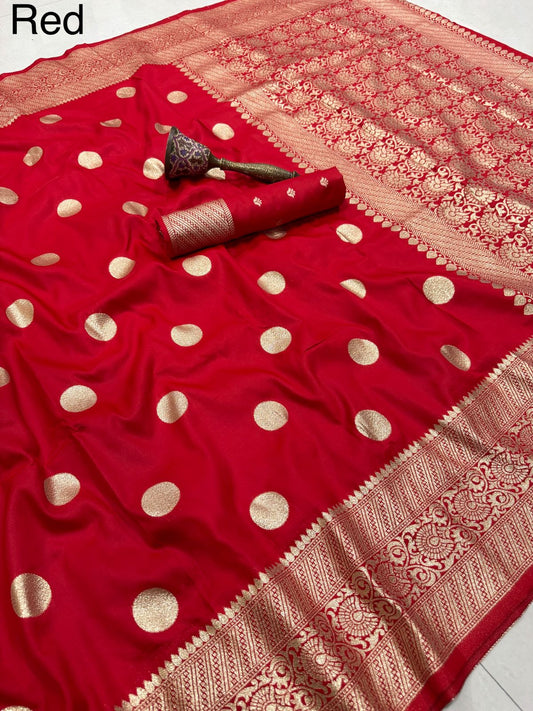 Beautiful Banarasi Gold Zari Design & Weaving Pallu Border Saree