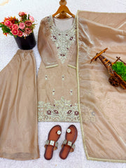 Party-wear Jimmy Choo Silk Embroidery Sequence Work Suit