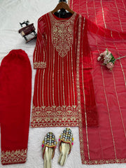 Attractive Red colour Georgette Work Salwar Suit