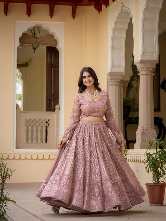 Perfect Wedding Special Georgette Thread Zari Sequence Embroidery Work Lehenga Choli