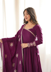 Party-wear Roman Silk Chanderi Silk Sequence Work Anarkali Gown