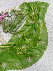 Party-wear Fendy Satin Brits Work Saree With Stitched Blouse