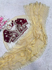 Party-wear Fendy Satin Silk Sequence With Coding Sequence Embroidery Work Saree