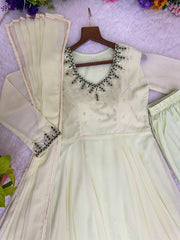 Beautiful Georgette Handwork Neck Sleeve Gown