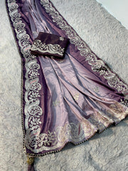Beautiful Peding Chinon Multi Work & Butta In Whole Saree
