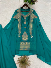 Beautiful Rangoli Silk Cording With Sequence Embroidery Work Three Piece Set