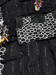 Party-wear Black Georgette Embroidery Sequence Work Saree