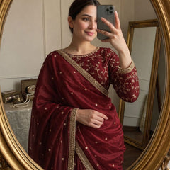 Party-wear Space Satin Multi Sequence Work Saree