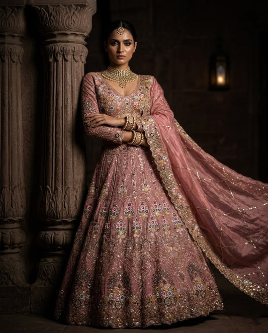 Party-wear Gold Crush Embroidery Sequence Work Lehenga Choli