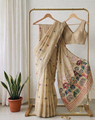 Beautiful Soft Muga Floral Type Rich Weaving Pallu Saree