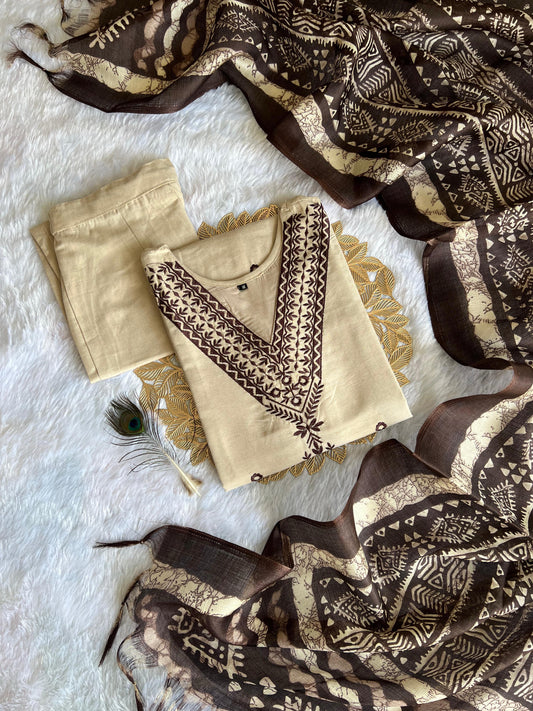 Beautiful Khadi Cotton With Embroidery Work Dress