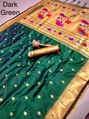 Beautiful Soft Gold Zari Kanchivaram Paithani Silk Saree