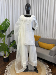 Beautiful White Elegance Natural Crepe Thread With Sequence Work Sharara